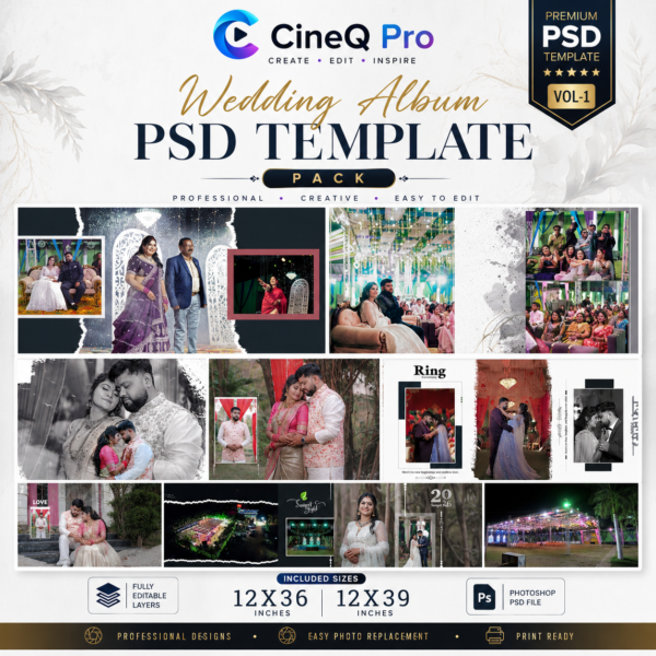 Wedding Album PSD Templates Vol. 1 – 12x36 & 12x39 | CineQ Pro