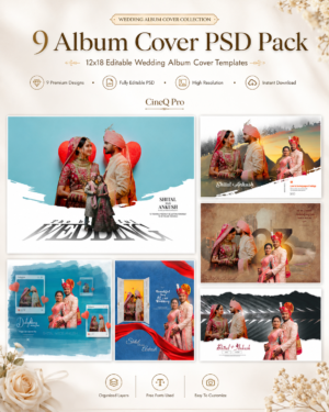 Wedding Album Cover PSD Templates Pack – 12x18 Editable Photoshop Designs