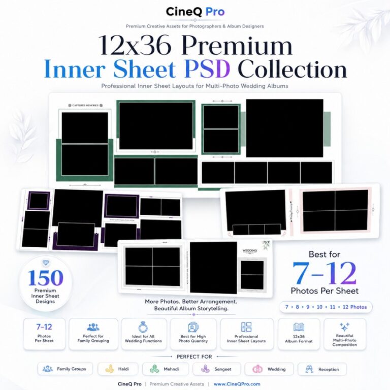 150 Premium 12x36 Wedding Album PSD Inner Sheets | 7–12 Photos Multi Photo Layouts