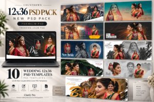 Wedding 12x36 PSD Template Pack – 10 Premium New Couple DM & Cover PSD Designs