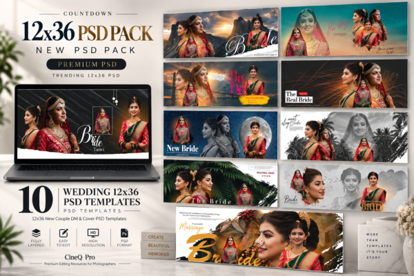 Wedding 12x36 PSD Template Pack – 10 Premium New Couple DM & Cover PSD Designs